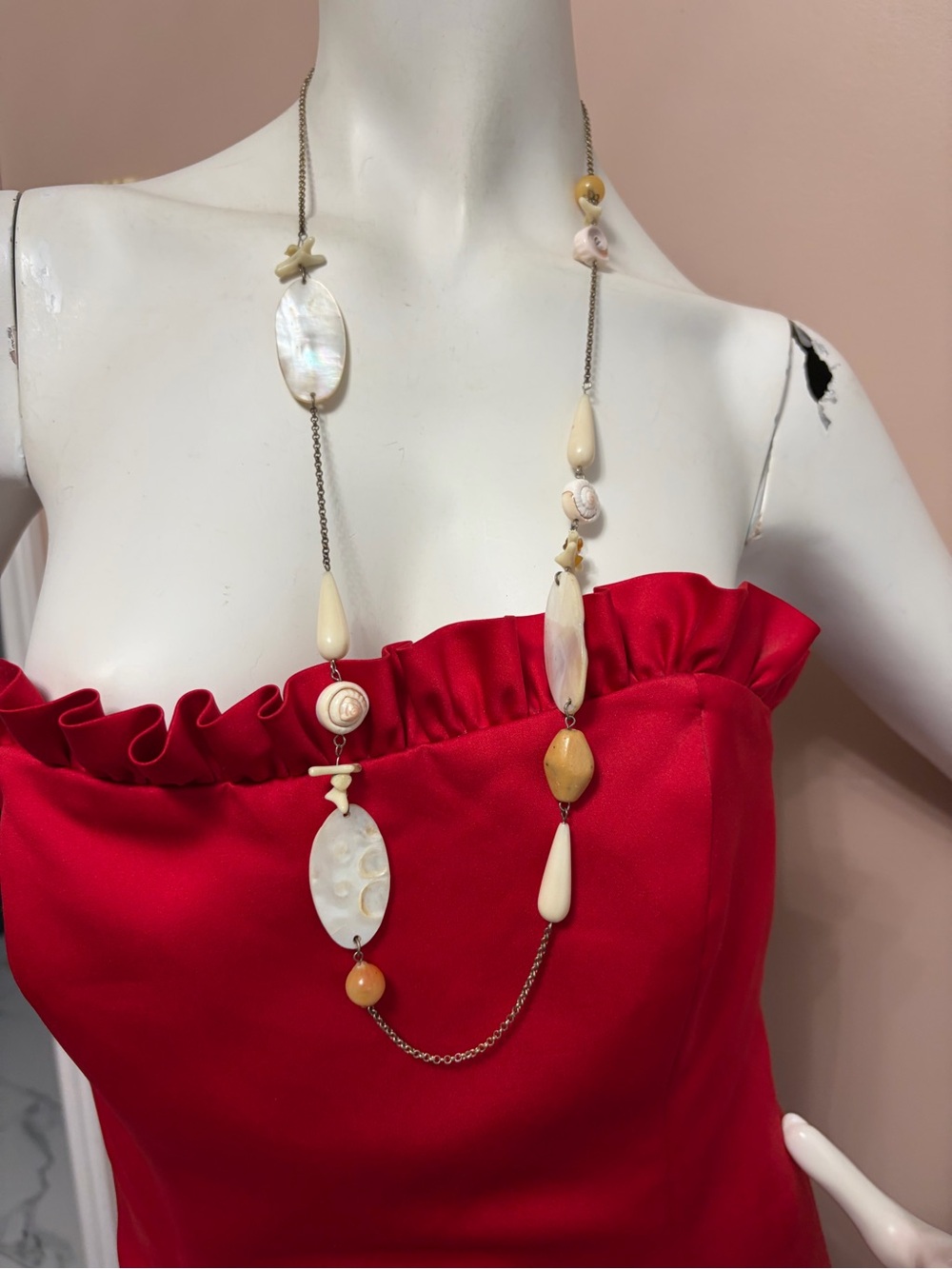 4/$100 Shell and Bead Long Pendant Necklace - Cream & Gold Tones